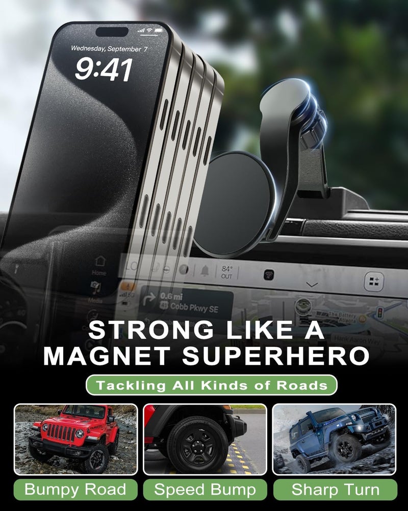 ZKJAYOE Magnetic Phone Mount for Jeep 2024 2025 Wrangler JL JLU & Gladiator JT - Dashboard Phone Holder with Magsafe for Jeep Wrangler & Gladiator Accessories (Not for 4XE) - Image 2